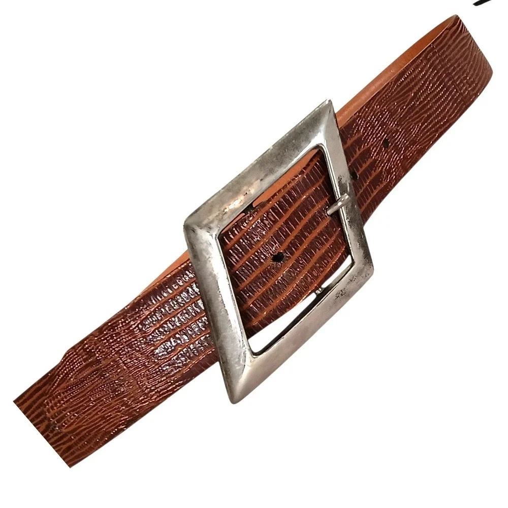 Catherine Delaunay Leather Belt Brown Lizard Embossed USA Medium‎ Vintage 90s